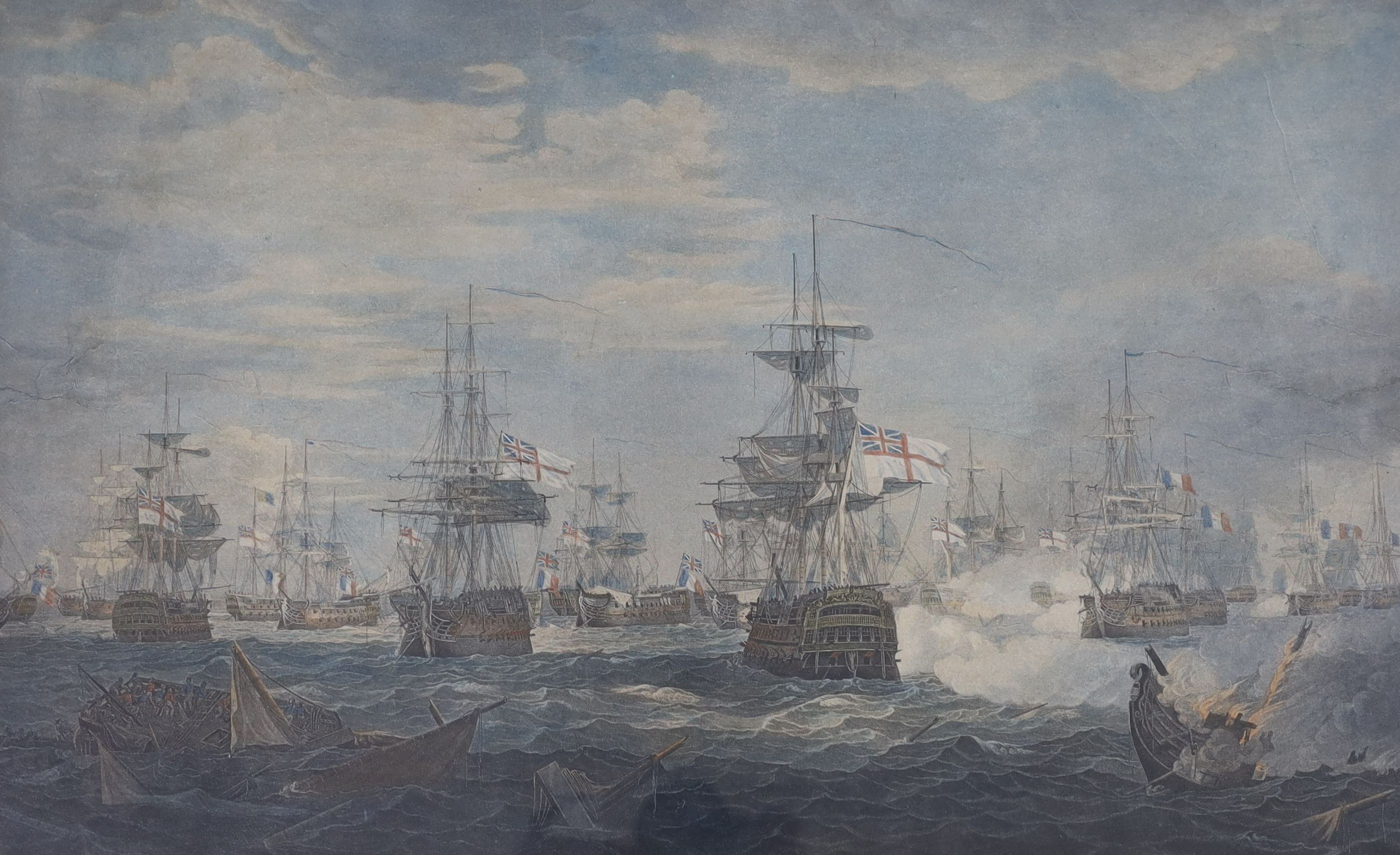 Hellyer after Captain James Weir, pair of coloured engravings, 'Battle of The Nile', overall 48 x 71cm